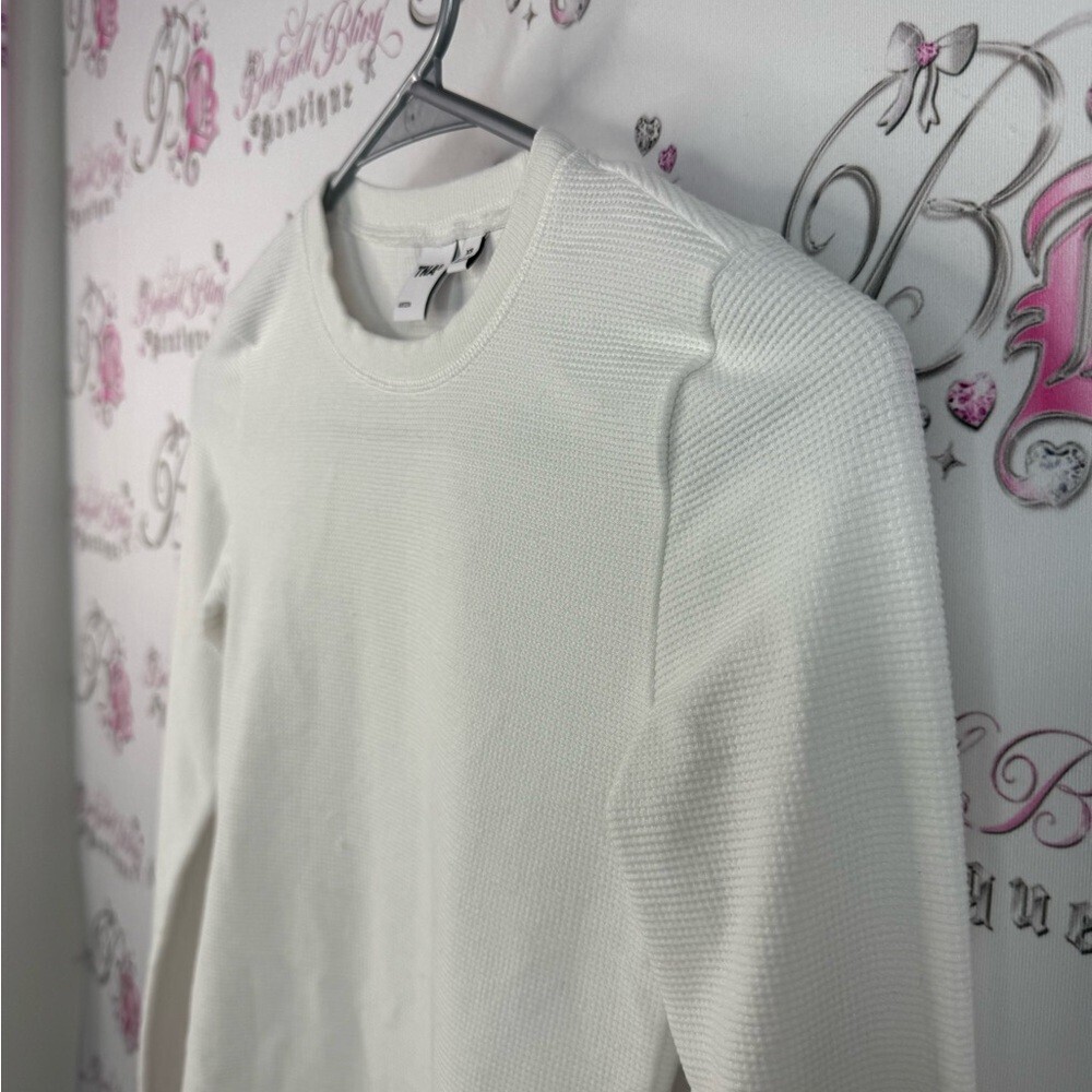 TNA Aritzia shirt waffle knit thermal white comfy Cream Long Sleeve Top - Picture 4 of 13
